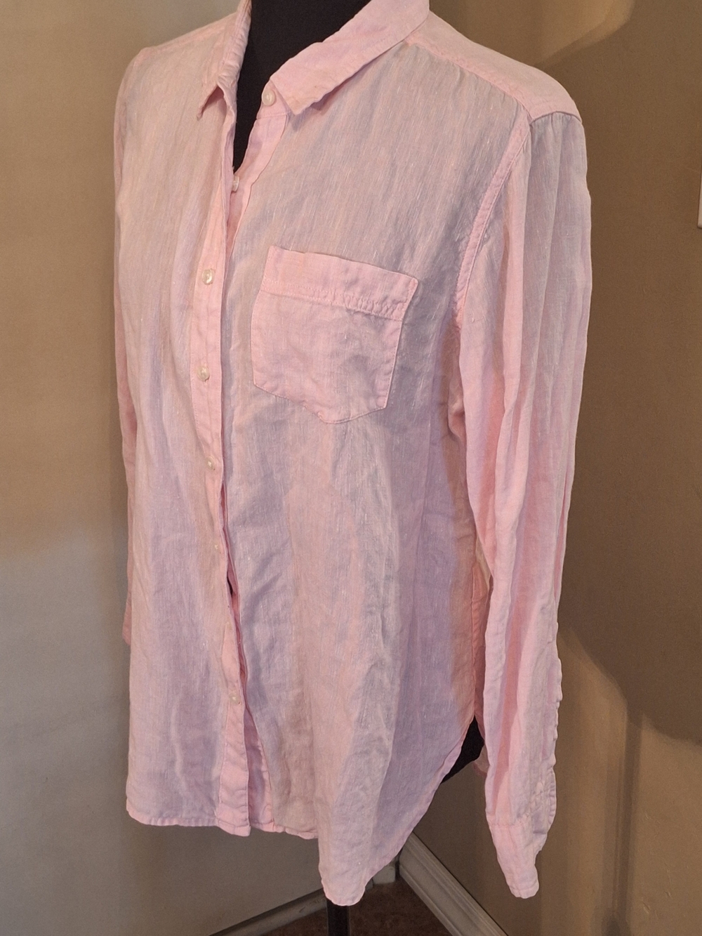 š©·Cute! Linen L.L. Bean Pastel Pink Women's Button-Down Shirt M Pet - Picture 9 of 15